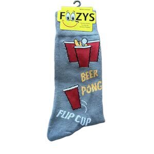 NWT Foozys Beer Pong Flip Cup Party Novelty Grey Crew Socks Mens One Size